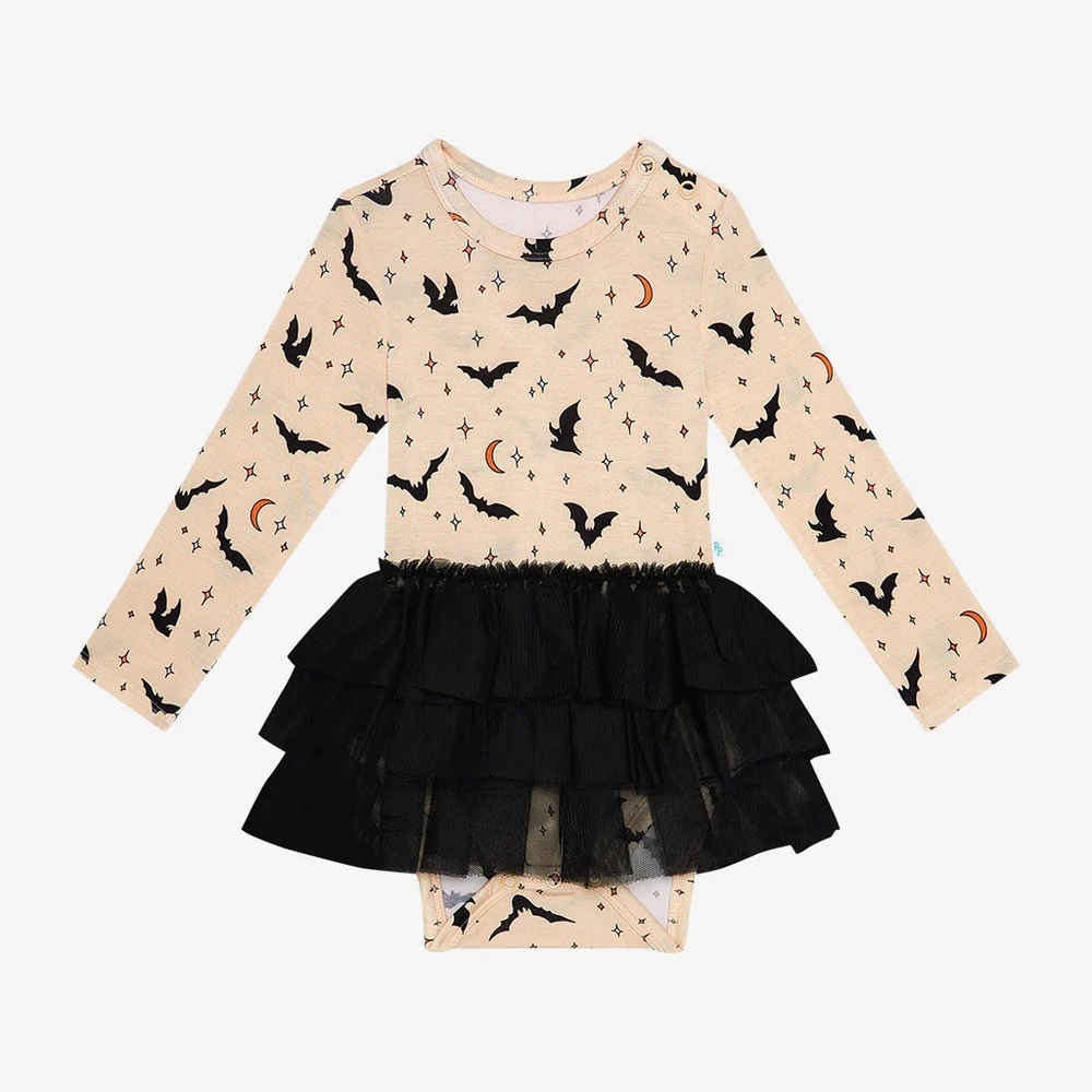 NWT POSH PEANUT SPOOKY BATS TULLE BODYSUIT - SZ 12/18 months